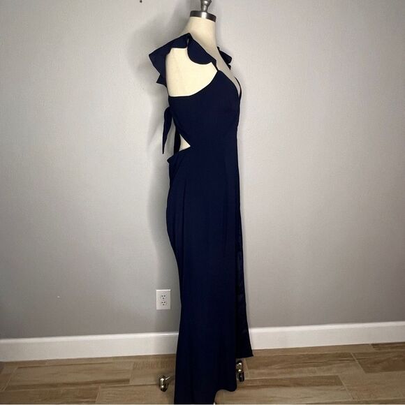 Showpo MORE THAN THIS  DRESS - RUFFLE STRAP THIGH SPLIT DRESS IN NAVY Size 10 - Picture 7 of 11